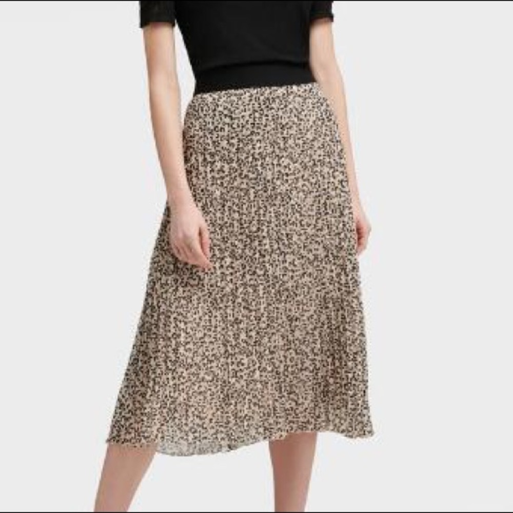 DKNY Pleated Leopard Midi Skirt